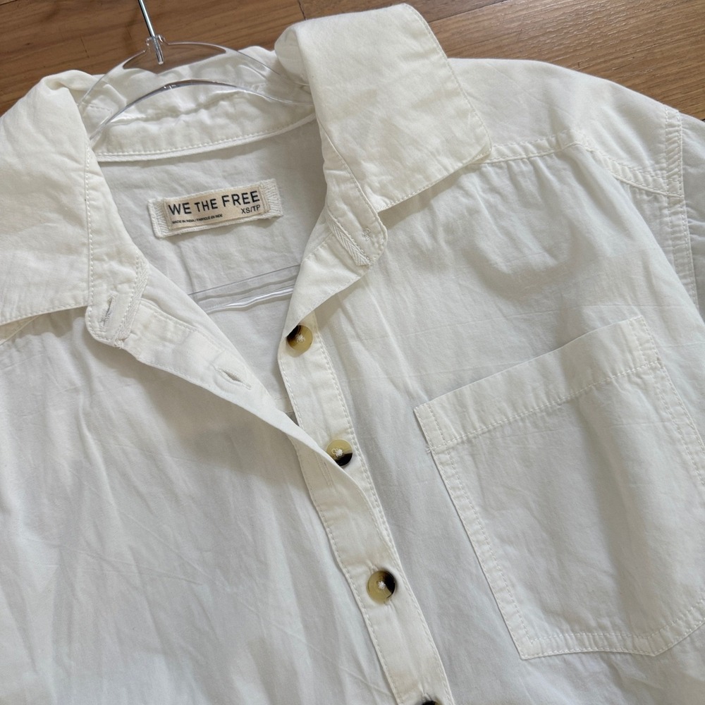 We The Free Bailey Shirt Women XS White Cotton Ruffle Hem Cropped OB2270386 - Picture 7 of 15